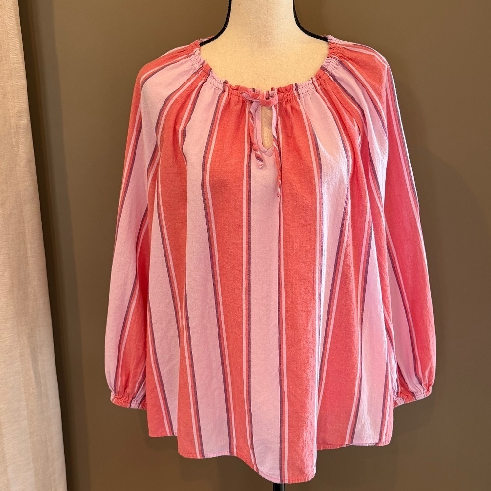 Old Navy Women's Cotton Coral & Pink Striped Long Sleeve, Size Large